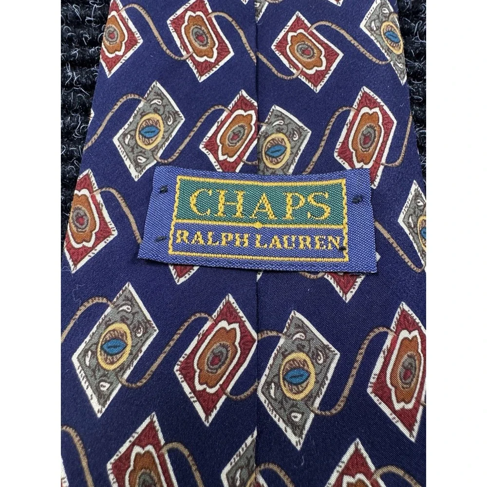 Vintage CHAPS Ralph Lauren Tie Mens Navy Geometric Made USA 58